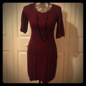 Wine/garnet colored short sleeve sweater dress.