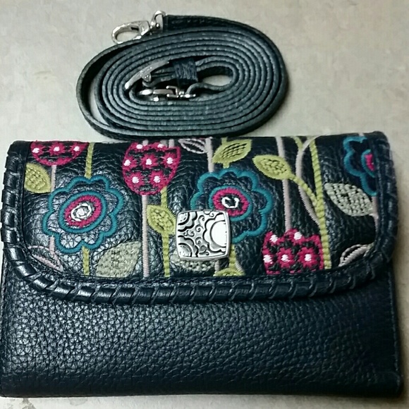Brighton navy embroidered wallet/crossbody (nwt)