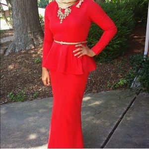 kabayare fashion peplum long sleeve dress in red