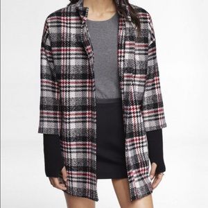 Plaid ribbed knit sleeve cocoon coat