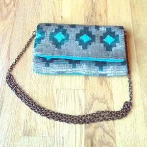 Anthropologie Jasper & Jeera aqua/silver clutch