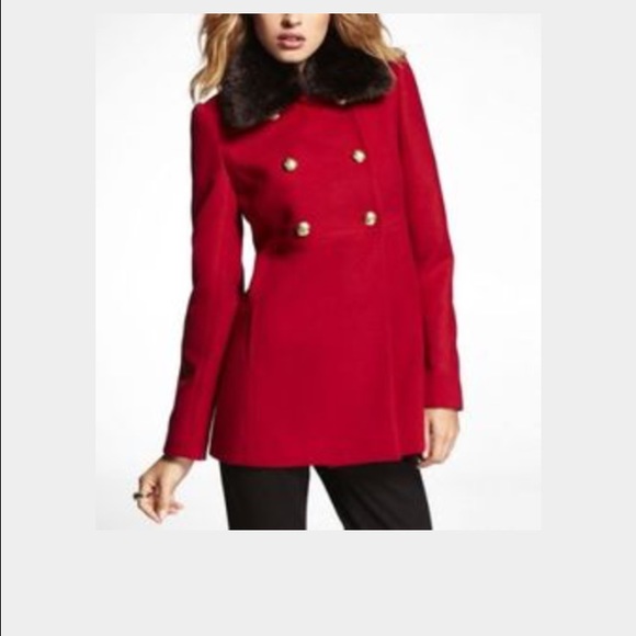 Faux fur trimmed wool coat