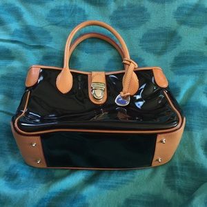 Black patent & tan leather trim Dooney Bourke