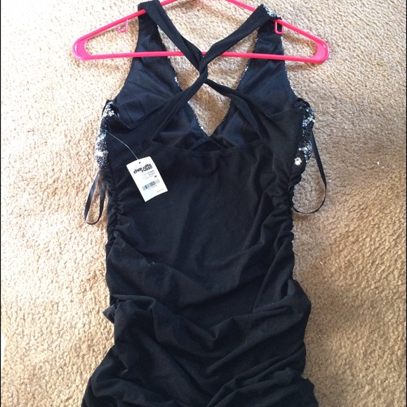 Sequin Racerback/Criss Cross Black Dress - Picture 3 of 4