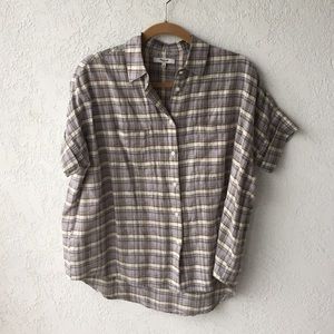 MADEWELL SHORT SLEEVE OVERSIZED LINEN PLAID TOP