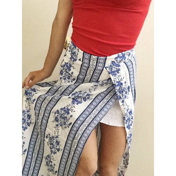 printed slit maxi skirt