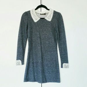 Knit Dress with Lace Collar