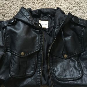 Silence & Noise Hooded Leather Bomber Jacket