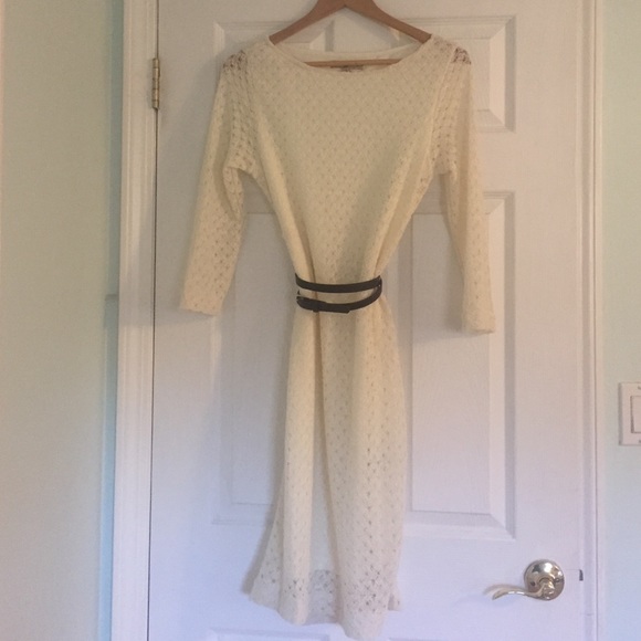 Dresses & Skirts - Cream dress, lined sheer sleeves size 8