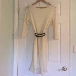 Cream dress, lined sheer sleeves size 8