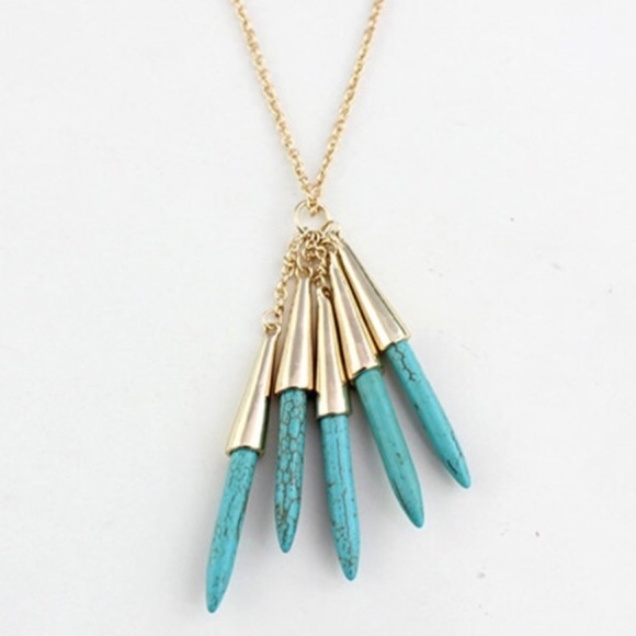18kgp turquoise tassel necklace - Picture 2 of 4