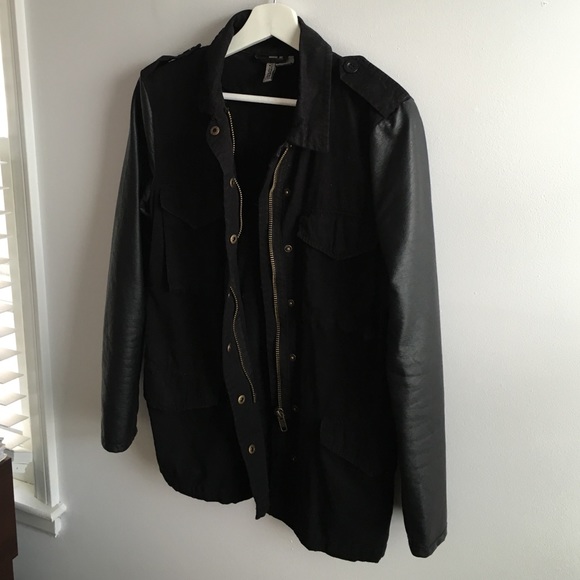 H&M black cotton and faux leather jacket