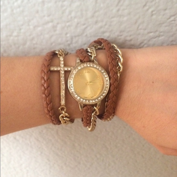 Brown and gold watch