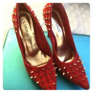 Liliana brand red studded pumps size 9