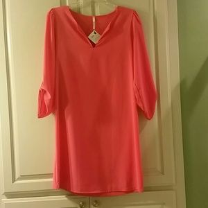 Coral shift dress by Brenda's.