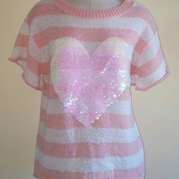 WILDFOX white label pink sequin heart sweater - Picture 2 of 3
