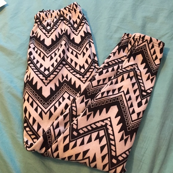 Patterned, fleece lined leggings.