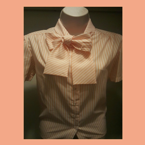 JUDY BOND Tops - VINTAGE CREAM & MELON PUSSYBOW BLOUSE KAWAII