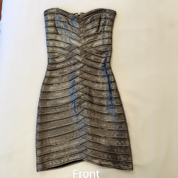 Silver strapless BCBG dress