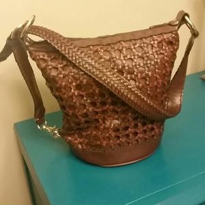 Woven leather purse