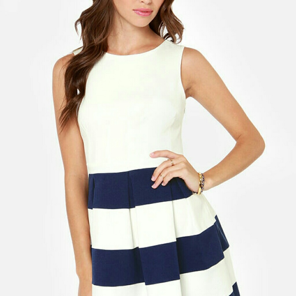 Navy Blue Striped Dress LULUS