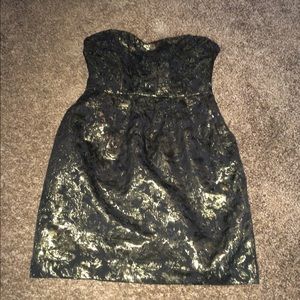 Forever 21 black and gold strapless dress