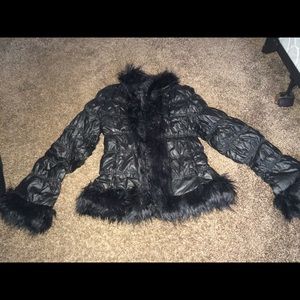 Black fluff jacket with faux fur