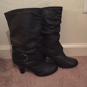 Black leather boot heels