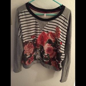 Striped Grey and Floral Crop Top