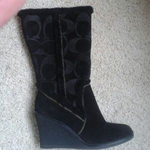 Coach pristine suede wedge boots