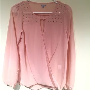 Sheer Light Pink Blouse w/ Rhinestones