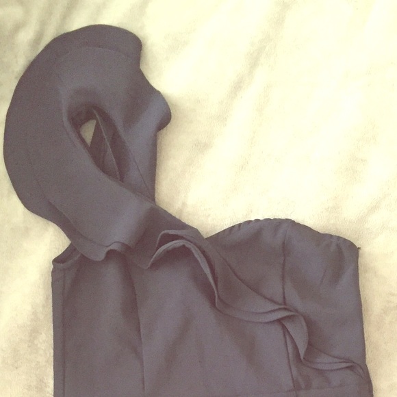 Sexy ruffle shoulder, blue dress