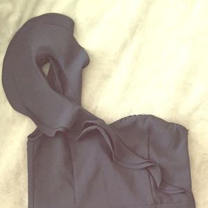 Sexy ruffle shoulder, blue dress