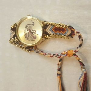 Multicolored elephant draw-string watch