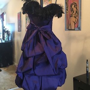 Material girl purple , black feathered dress