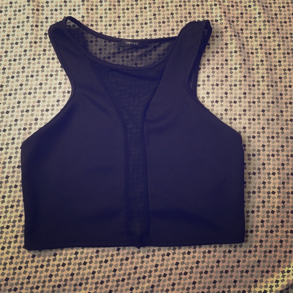 Black Crop Top with Mesh Back.
