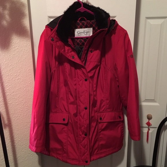 Red plus size parka or coat
