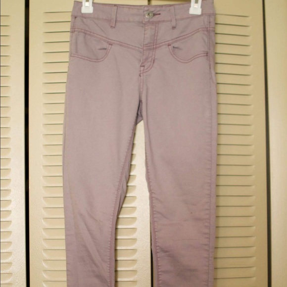 High-rise denim skinny jeans in pastel purple