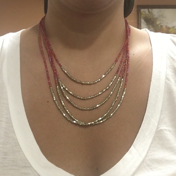 Cara Jewelry - Red and Gold Beaded Necklace