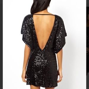 ASOS Black Sequin Kimono Drape Mini Dress