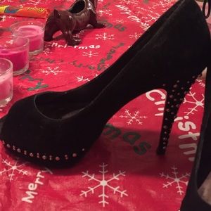 Satin Black Peeped Toe Studded Steve Madden Heels