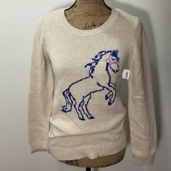 OLD NAVY Horse Print Sweater Oatmeal Heather