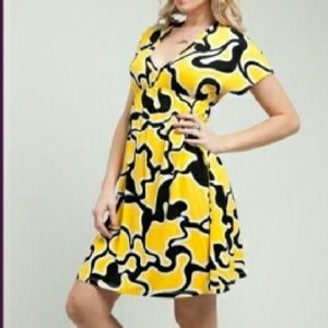 Yellow squiggle smocked dress