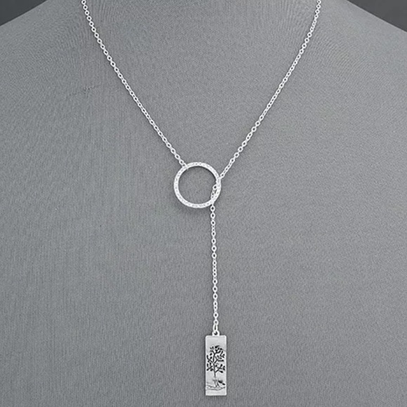 Infinity Pave Circle Tree Lariat Necklace - Picture 1 of 4