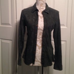 CAbi suede shirt jacket. 100% leather. Dark green.