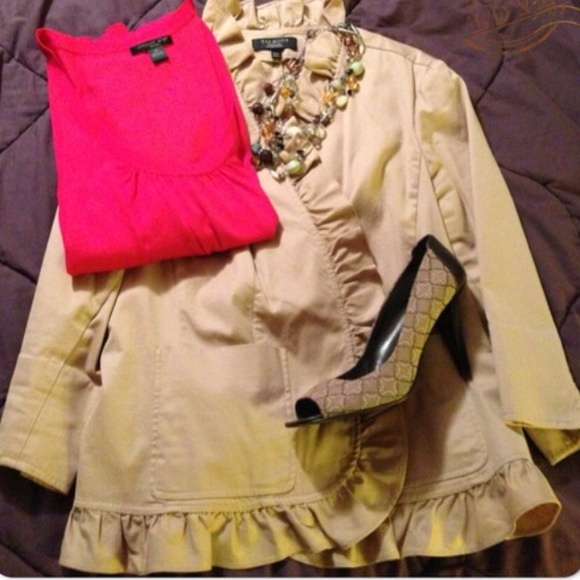 Talbots Jackets & Blazers - Talbots Khaki Ruffled Blazer 18WP