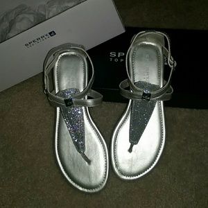Sperry silver glitter sandals