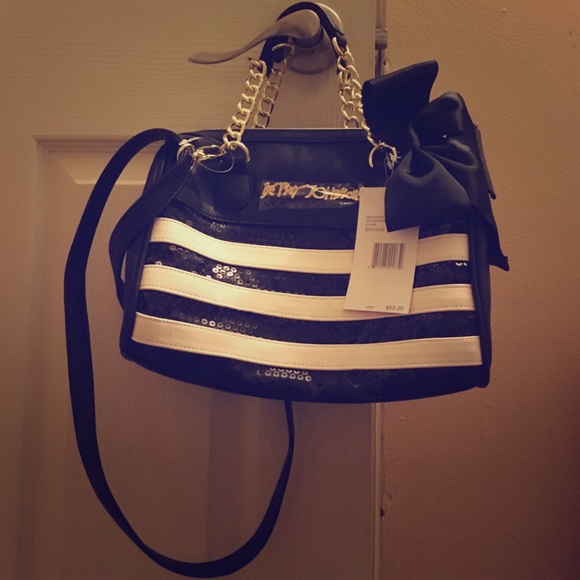 Betsey Johnson medium satchel sequin stripes