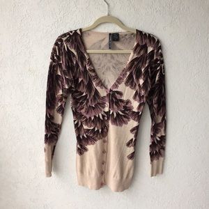 PURPLE, MAUVE AND GOLD ANTHRO EMBELLISHED CARDIGAN