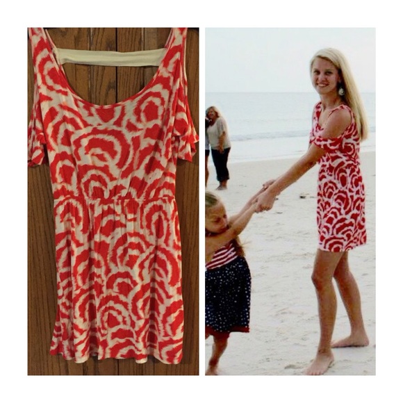 Boutique Red and White "Cold Shoulder" Mini Dress